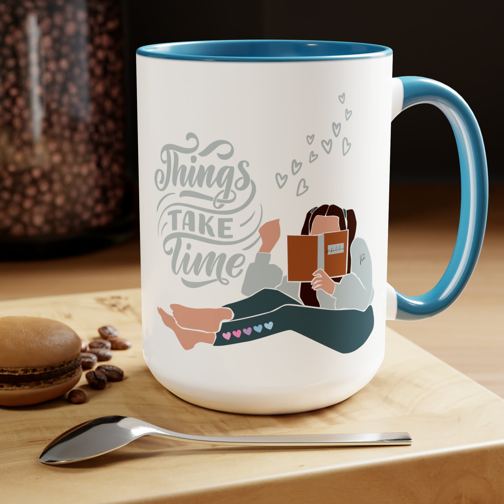 Things Take Time Two-Tone Coffee Mug, 15oz Printify Pikolelie (pee-koh-lay-lee) Activewear Mug
