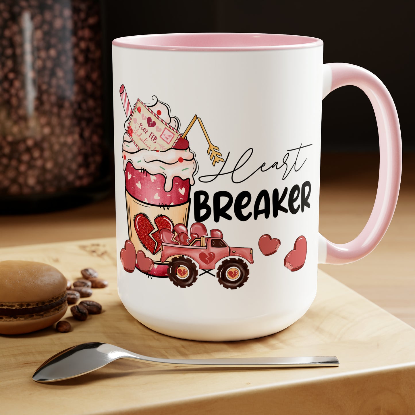 Heart Breaker Two-Tone Coffee Mug, 15oz Printify Pikolelie (pee-koh-lay-lee) Activewear Mug