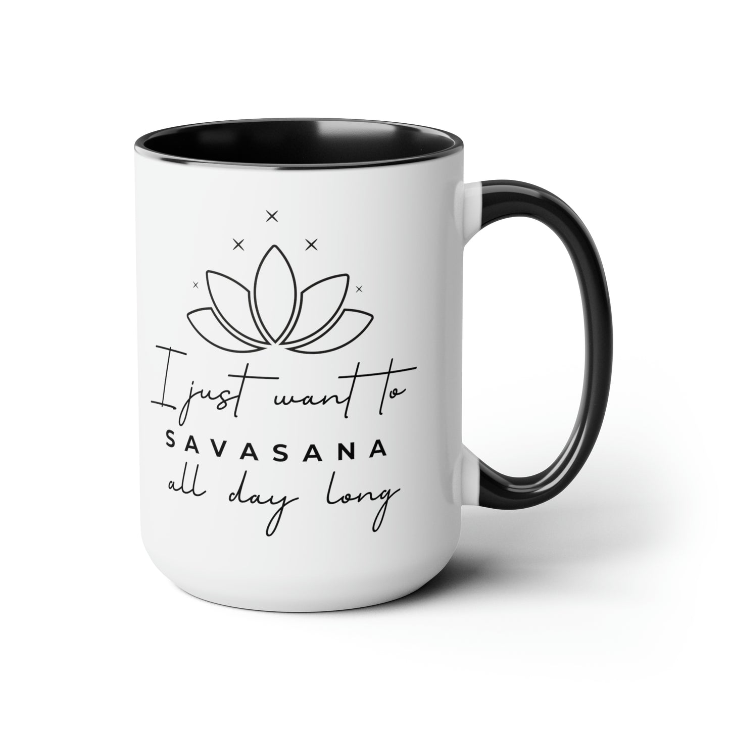 Savasana Two-Tone Coffee Mug, 15oz Printify Pikolelie (pee-koh-lay-lee) Activewear Mug