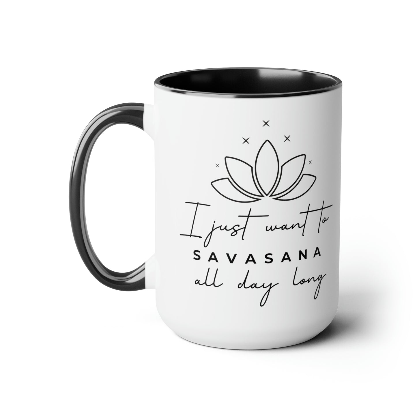 Savasana Two-Tone Coffee Mug, 15oz Printify Pikolelie (pee-koh-lay-lee) Activewear Mug