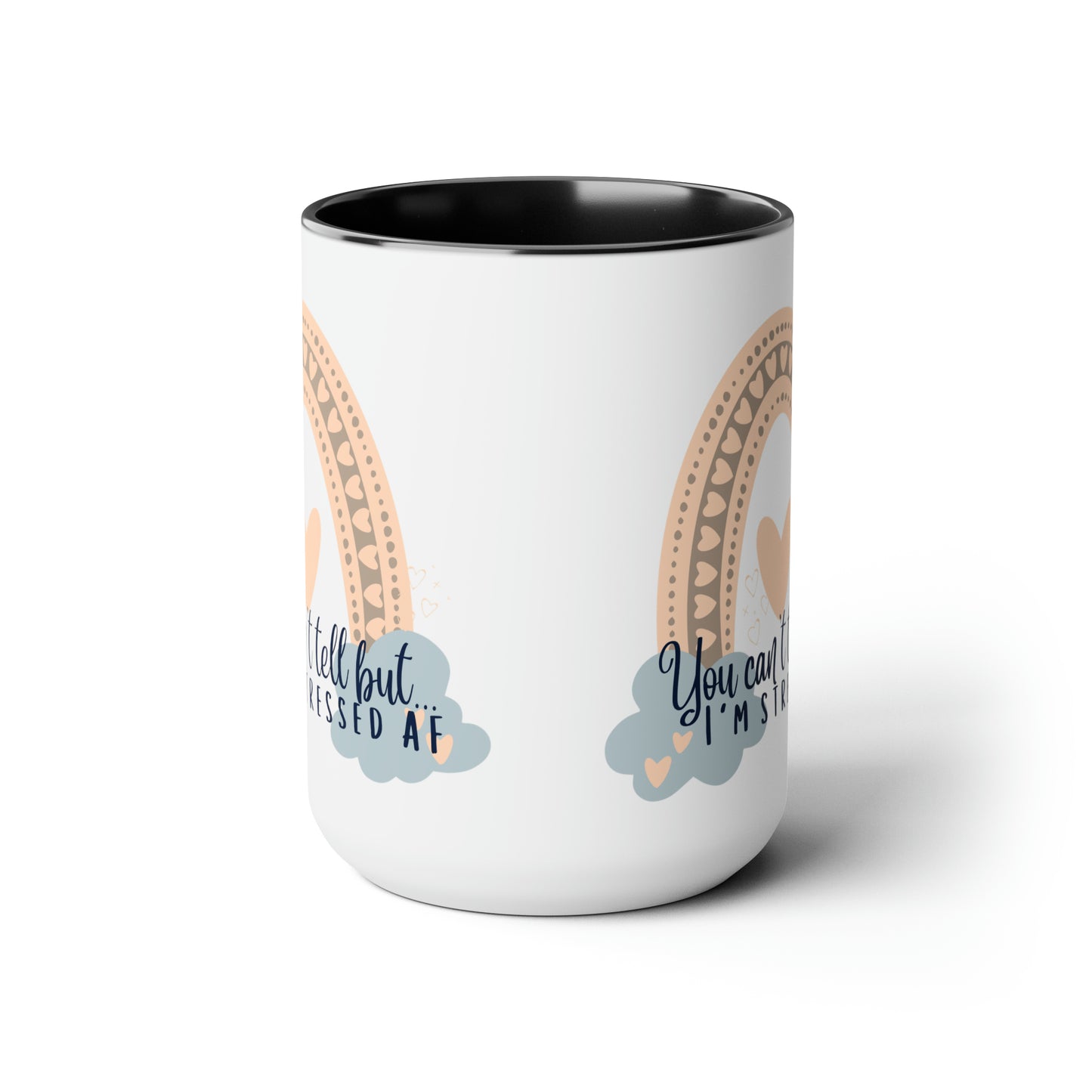 Stressed AF Two-Tone Coffee Mug, 15oz Printify Pikolelie (pee-koh-lay-lee) Activewear Mug