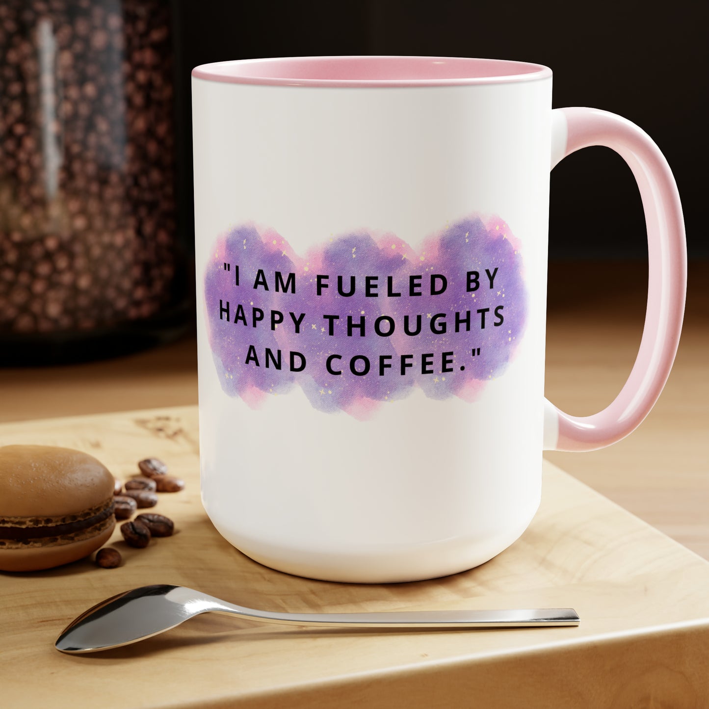 Happy Thoughts Two-Tone Coffee Mug, 15oz Printify Pikolelie (pee-koh-lay-lee) Activewear Mug
