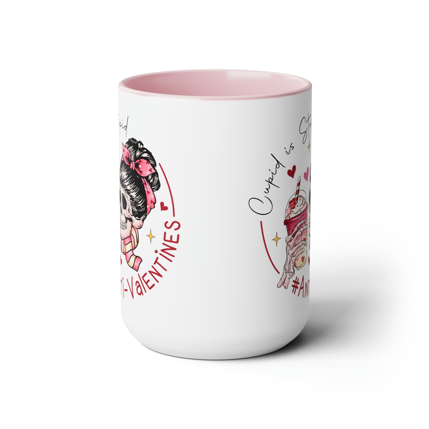 Cupid is Stupid Two-Tone Coffee Mug, 15oz Printify Pikolelie (pee-koh-lay-lee) Activewear Mug