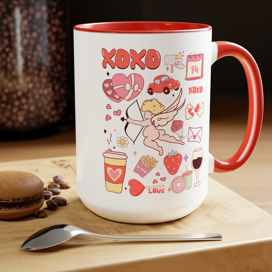 Valentine’s Antojitos Two-Tone Coffee Mug, 15oz Printify Pikolelie (pee-koh-lay-lee) Activewear Mug