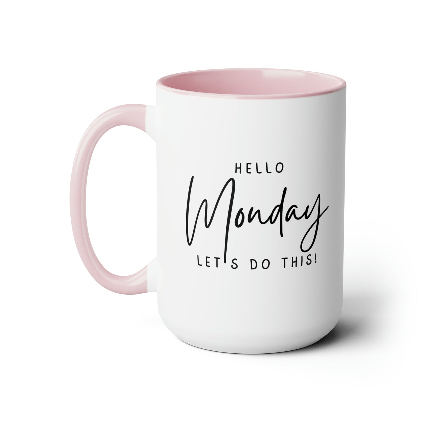 Hello Monday Two-Tone Coffee Mug, 15oz Printify Pikolelie (pee-koh-lay-lee) Activewear Mug