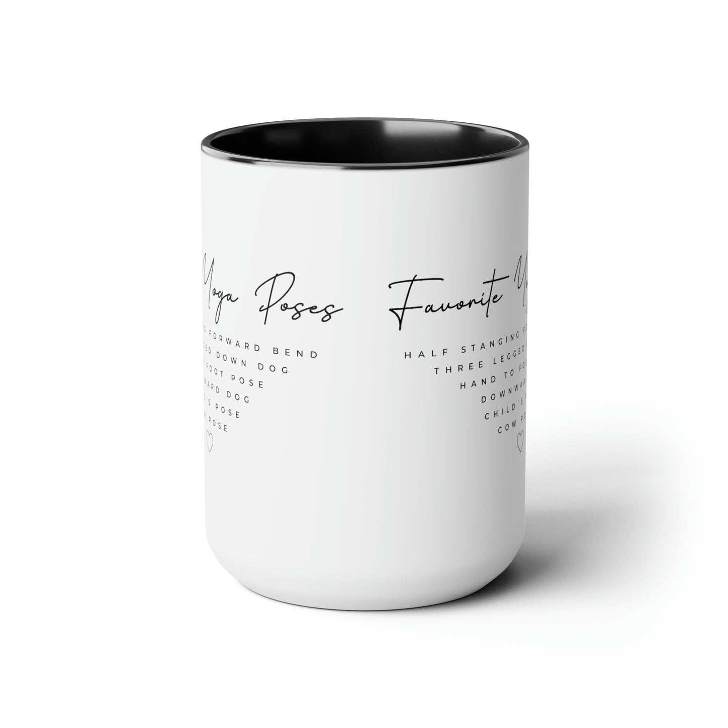 Yoga Poses Two-Tone Coffee Mug, 15oz Printify Pikolelie (pee-koh-lay-lee) Activewear Mug
