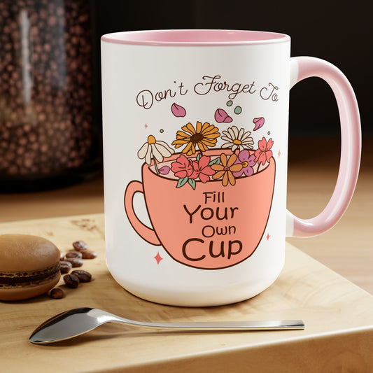 Fill Your Cup Two-Tone Coffee Mug, 15oz Printify Pikolelie (pee-koh-lay-lee) Activewear Mug