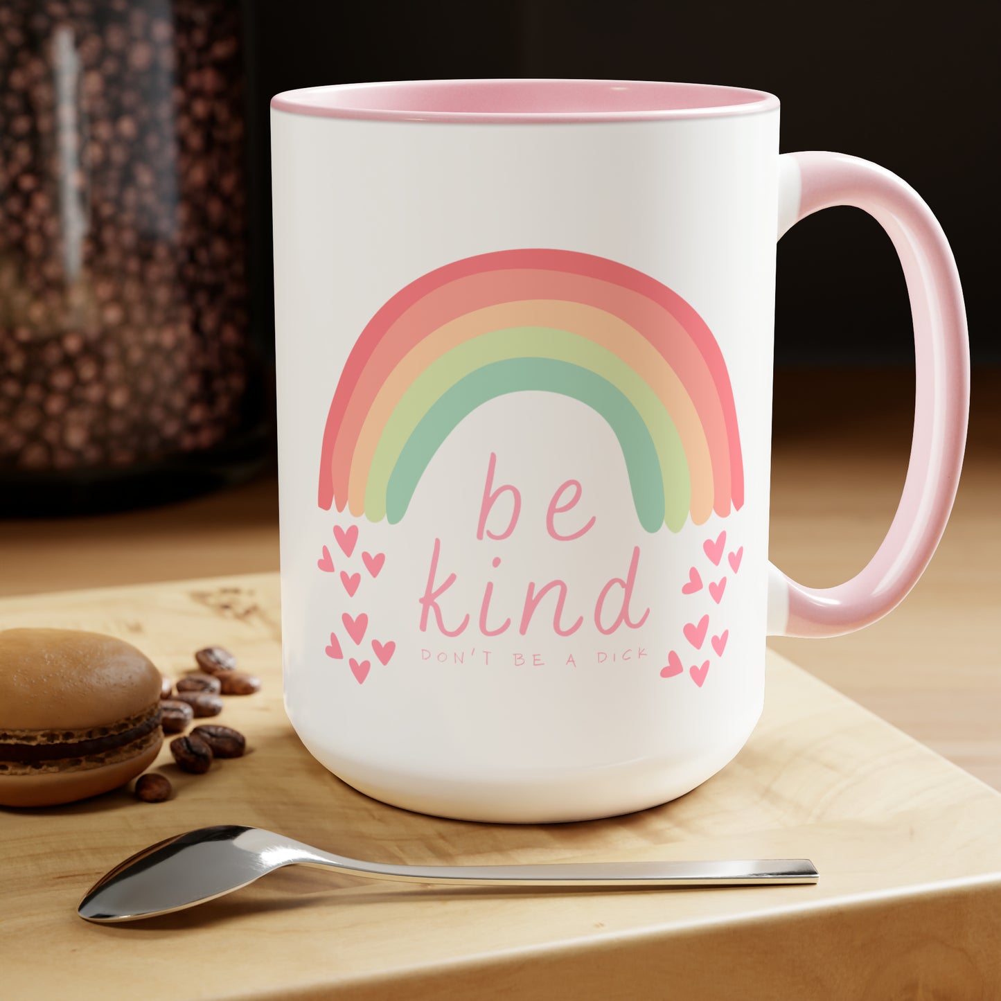 Be Kind Two-Tone Coffee Mug, 15oz Printify Pikolelie (pee-koh-lay-lee) Activewear Mug