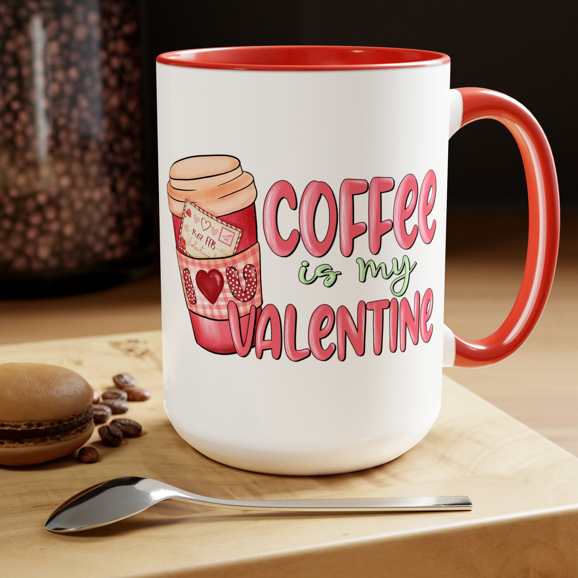 Coffee Is My Valentine Two-Tone Coffee Mug, 15oz Printify Pikolelie (pee-koh-lay-lee) Activewear Mug