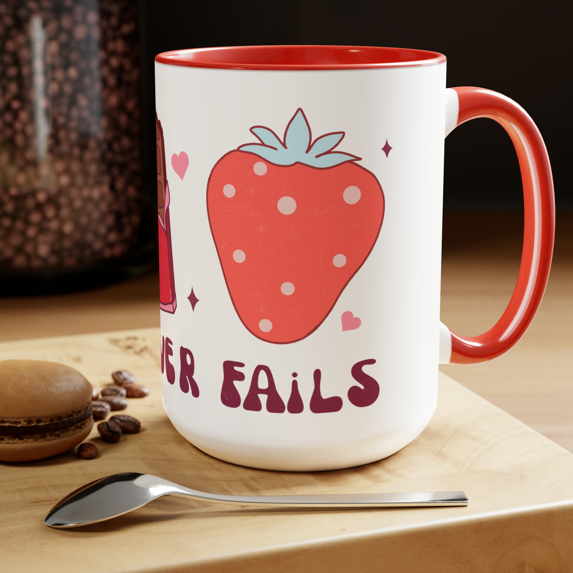 Love Never Fails Two-Tone Coffee Mug, 15oz Printify Pikolelie (pee-koh-lay-lee) Activewear Mug